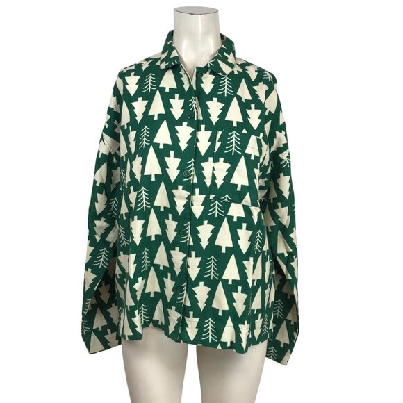 HANNA ANDERSSON - WOMEN'S SMALL -GREEN LONG SLEEVE BUTTON COLLARED COTTON PAJAMA - Picture 1 of 8
